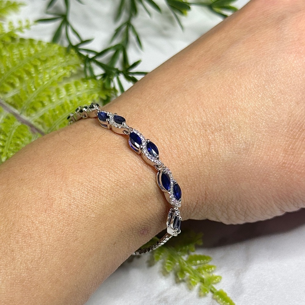 925 sterling silver and Natural Sapphire Bracelet - Picture 14 of 16